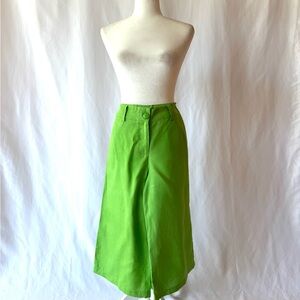 Lime Green Linen Wide Pants – High Waist Vintage Style Size 6.